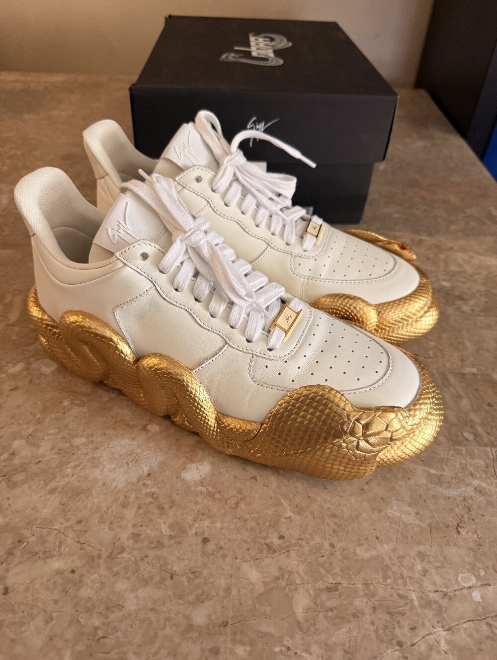 Giuseppe Zanotti Cobras Cream Gold Edition Sneakers Men Size 11 Made In Italy